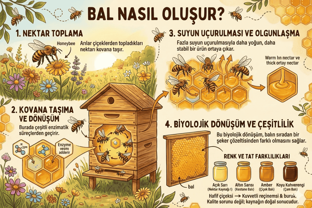 Arılar nasıl bal yapar. Balın olşum süreci.