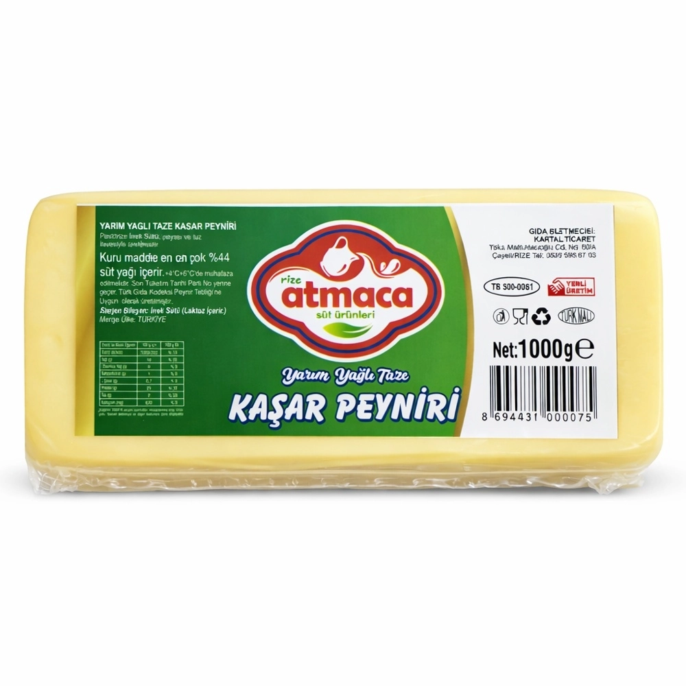 Yarım Yağlı Atmaca Taze Kaşar (1 Kg) | Tam Kıvamında Erime
