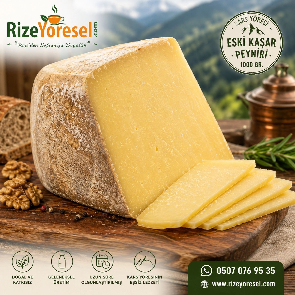 Eski Kars Kaşar Peyniri  1 Kg | En az 1 yıl bekletilmiş