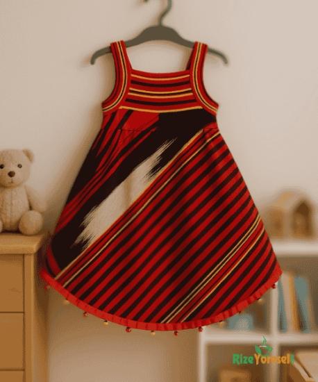 Keşan Desenli Gabardin Askılı Çocuk Elbise